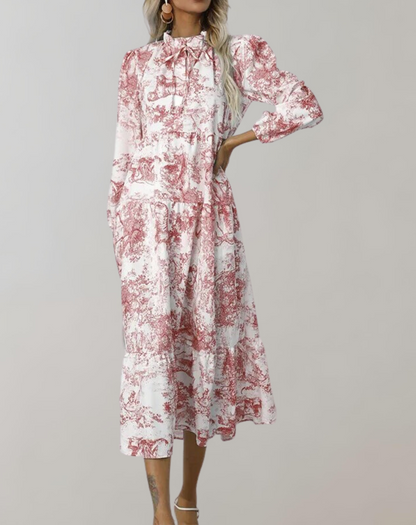 Variant image for Kvinnlig Midi Klänning Blommönster Polyester Långa Ärmar-3