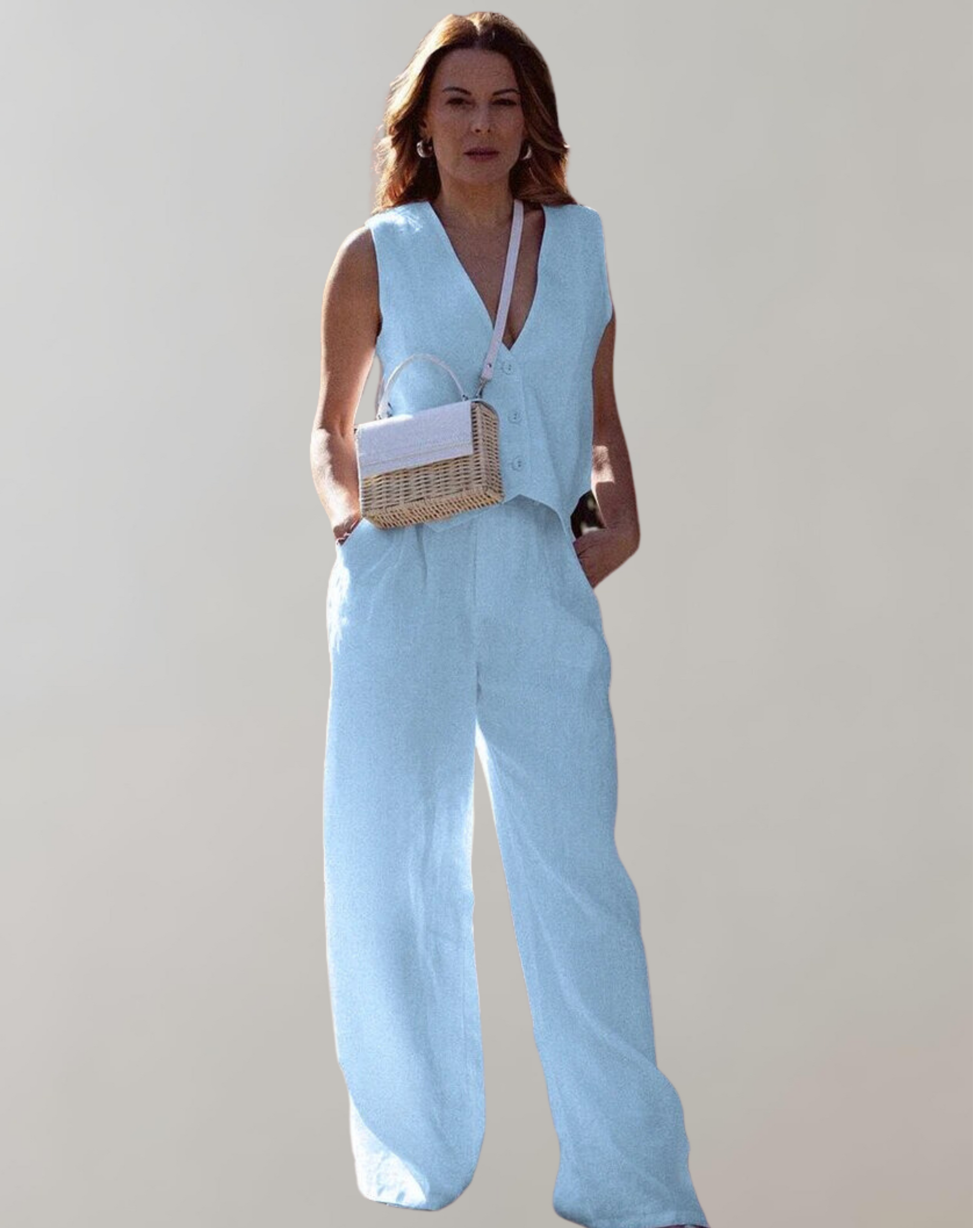 Dam Tank Top och Höga Midja Byxor i Lätt Material för Sommarträningskläder-2