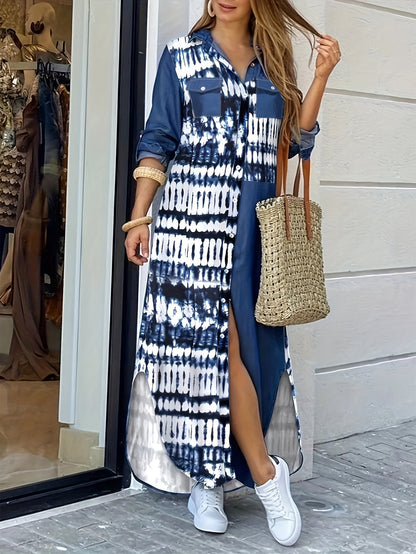 Damklänning med Skjortkrage Långa Ärmar 100% Polyester-1