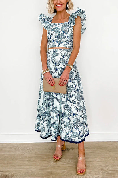 Dam Set Fyrkantig Krage Rynkade Ärmar Bomull Polyester-1