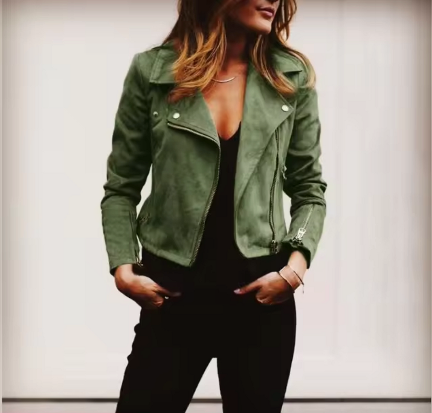 Damjacka Kort Mocka Modern Stil Kroppsnära-4
