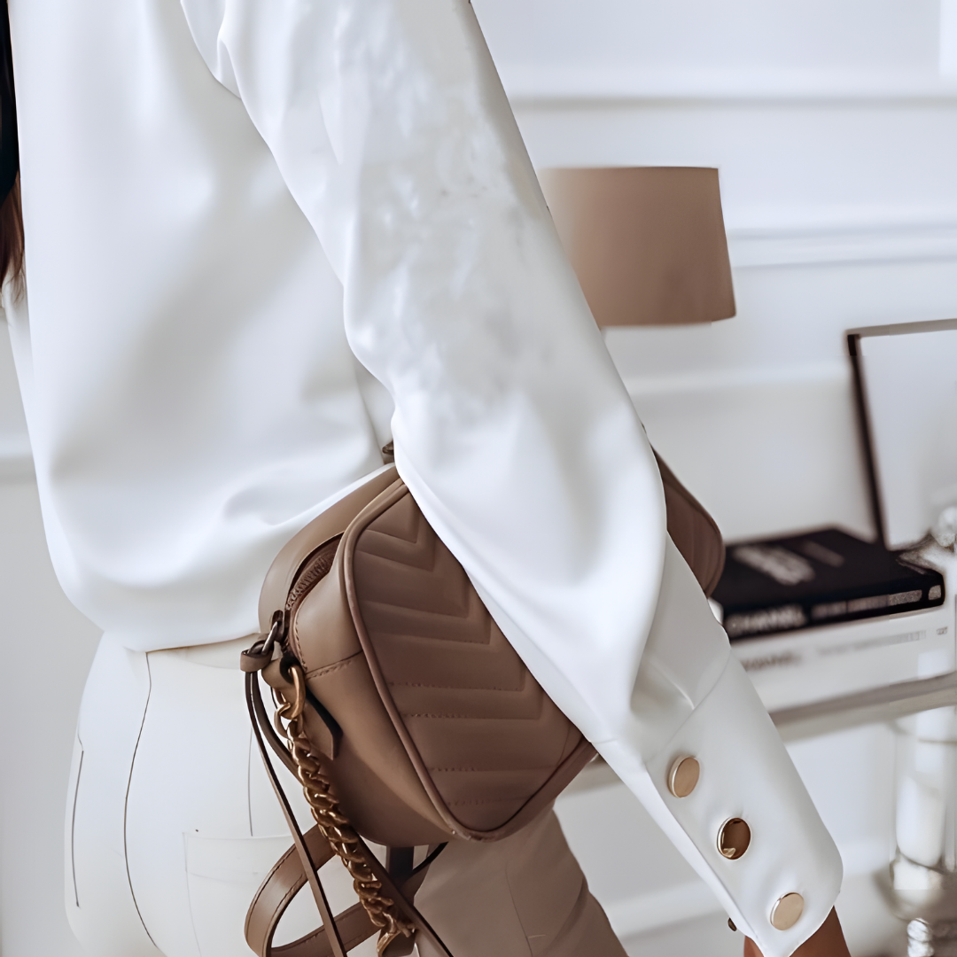 Dam Knopfhemd Lätt Bomull Modern Design-3