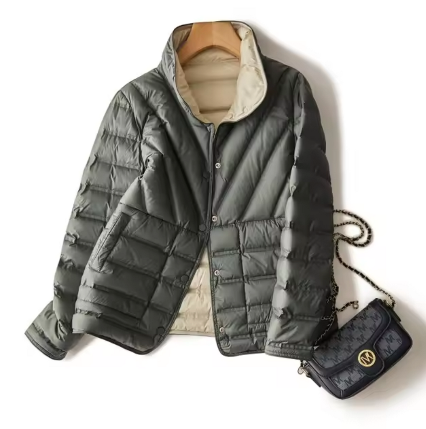 Kort Dunjacka Dam Vändbar Fylld med 90% Vit Anddun-4