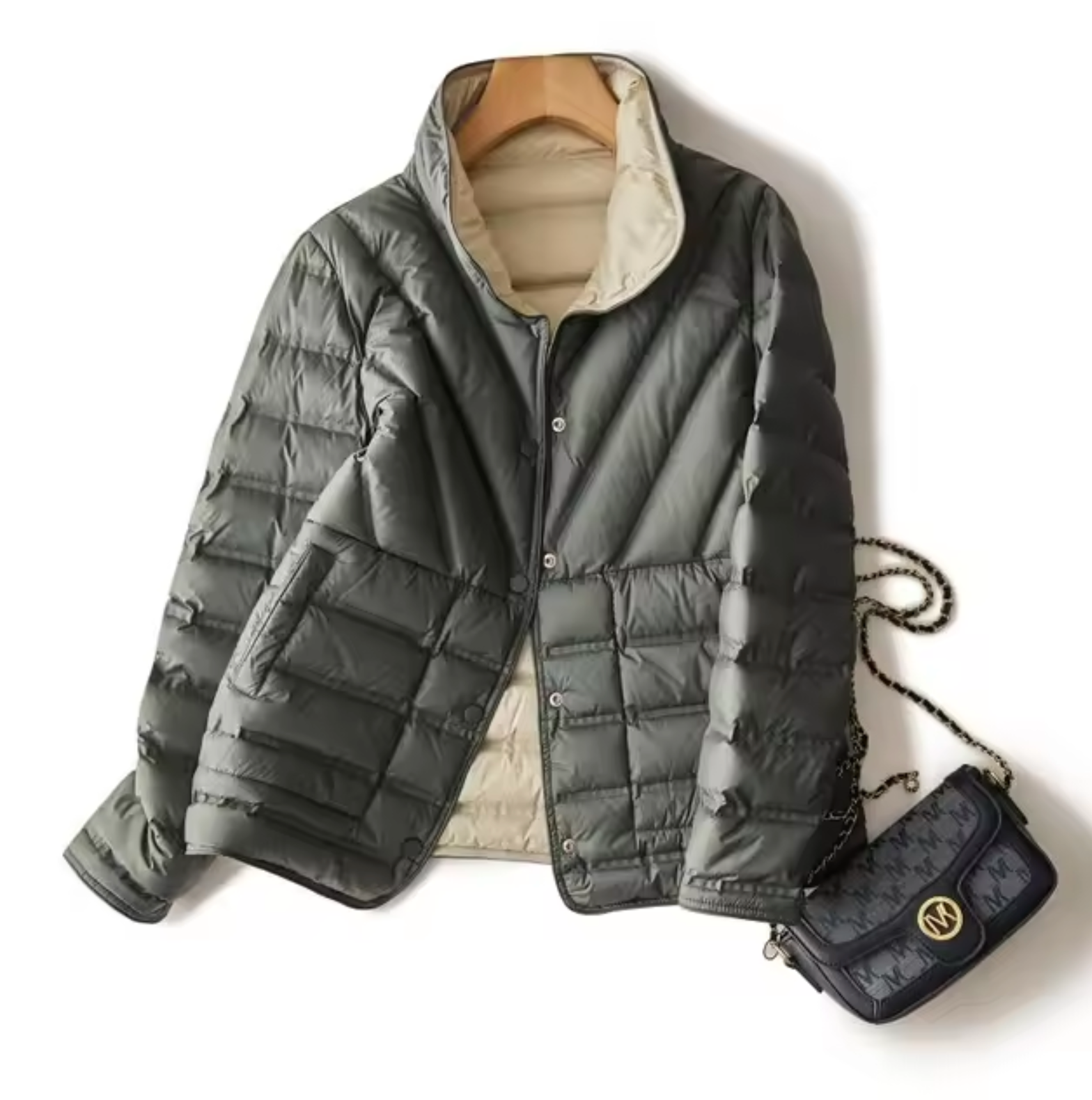 Kort Dunjacka Dam Vändbar Fylld med 90% Vit Anddun-4