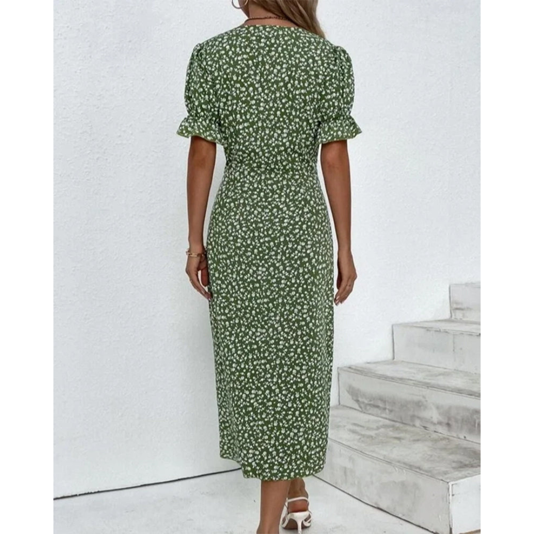 Dam Wrap Klänning Blommig Design Polyester Sommarklänning-2