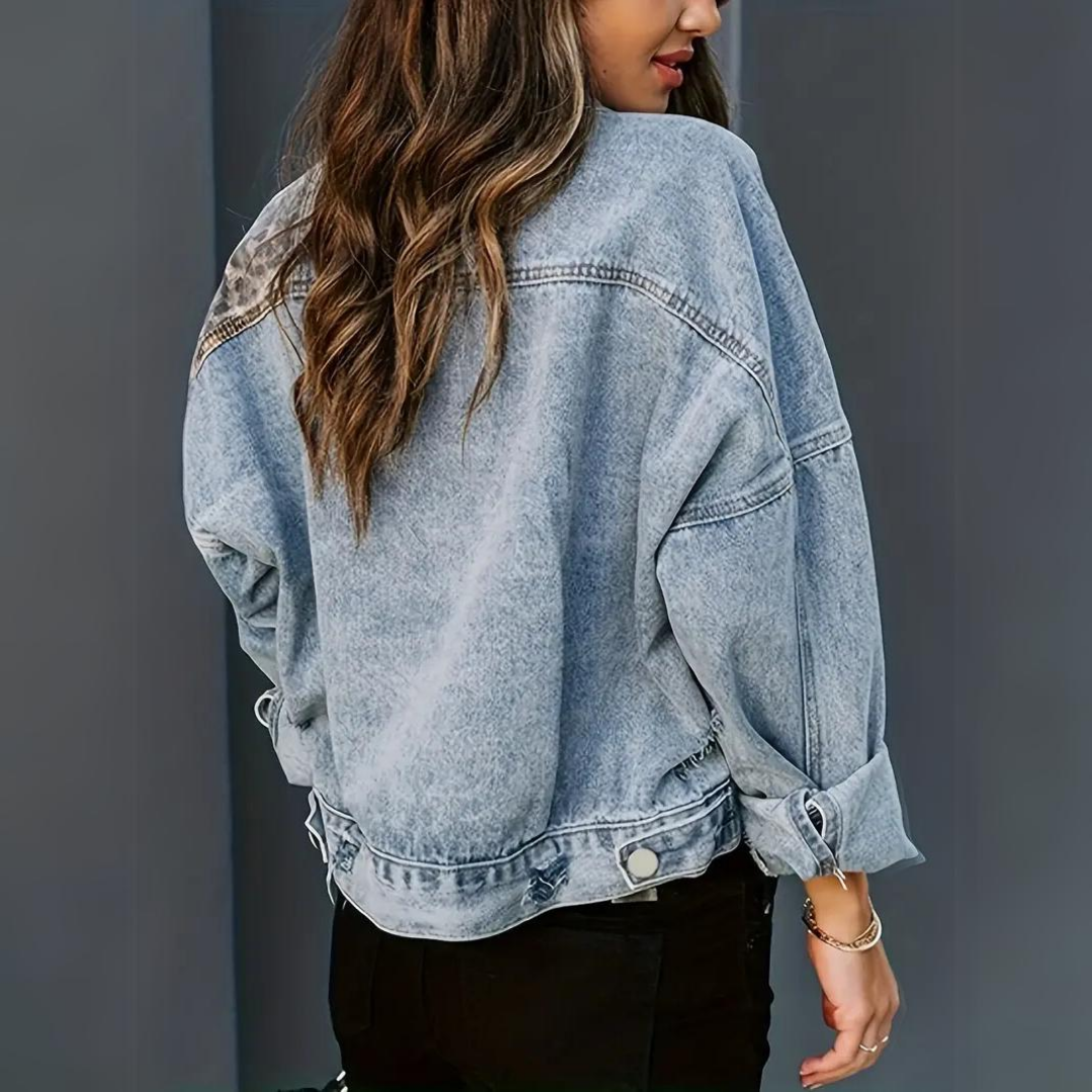 Damjacka Leopardmönster Denim Trendig för Damer 3