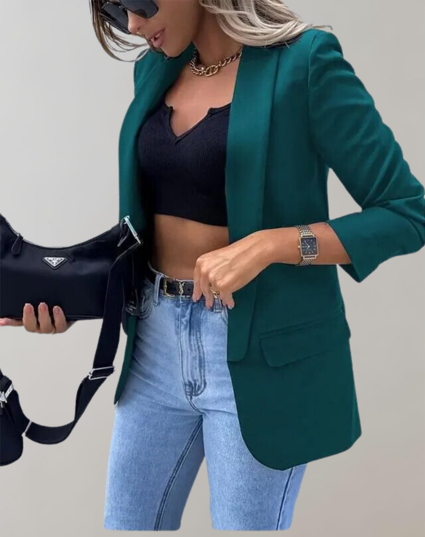 Dam Blazer Klassisk Design 100% Polyester för Vår och Höst-4