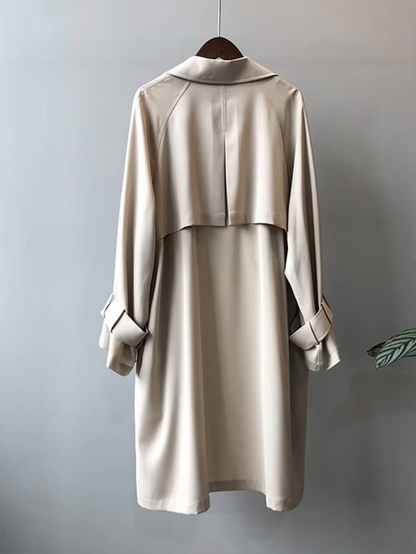 Kvinna Trench Coat Lång Skräddarsydd Lätt Tyg-2