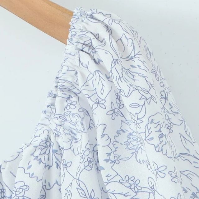 Kvinnor Blommig Klänning Puffärmar Samlad Midja Polyester-4