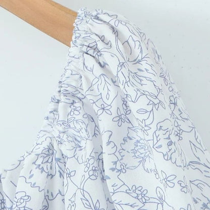 Kvinnor Blommig Klänning Puffärmar Samlad Midja Polyester-4