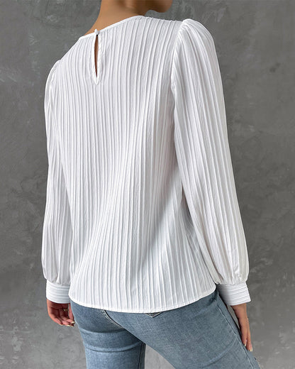 Dam Blus Långärmad Monokrom Andningsbart Material-4