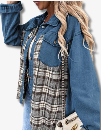 Dam Denimjacka Långärmad Bomull Polyester Avslappnad-6