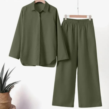 Dam Fritidsset Långa Ärmar Vida Byxor Mjukt Andningsbart Material-5