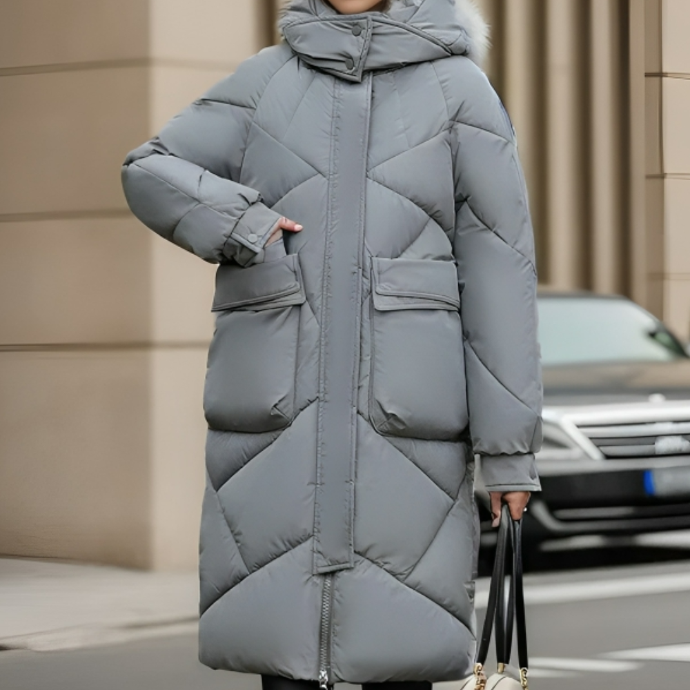 Lång Vinterrock Dam Avslappnad Design Polyester med Fickor-1