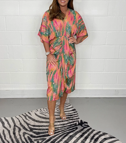 Dam Kimono Elegant Lättviktsmaterial med V-hals och Kimonoärmar-4