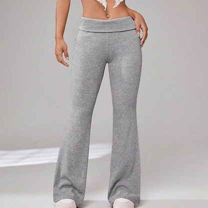 Kvinnors Flarebyxor Vikbart Midjeband Mjuk Elastisk Blend-6