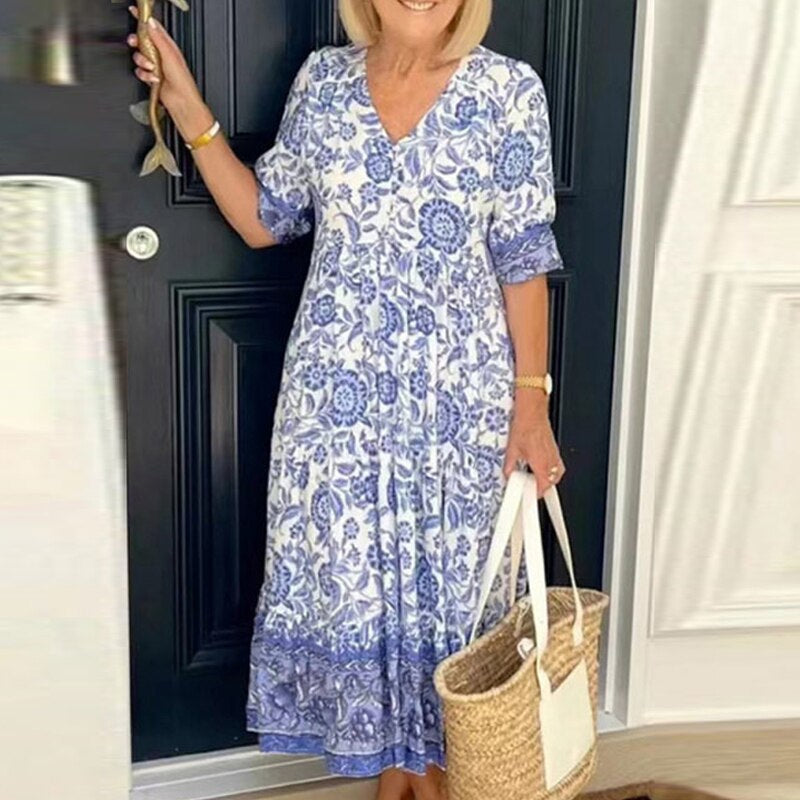 Kvinnors Avslappnad Klänning Modern Bomull-4