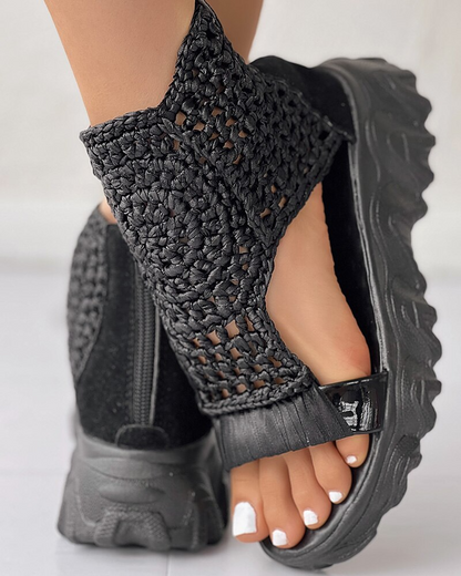 Dam Flip-Flops Stickade Elastiska Sommarsandaler-2