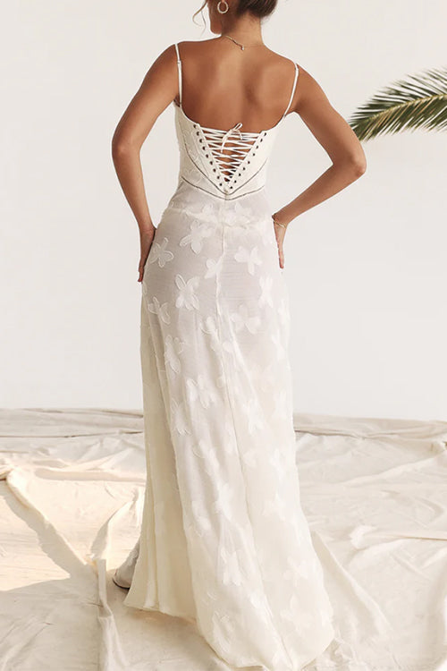 Dam Maxiklänning Spaghetti-bärare Blommor Bomull Polyester-4