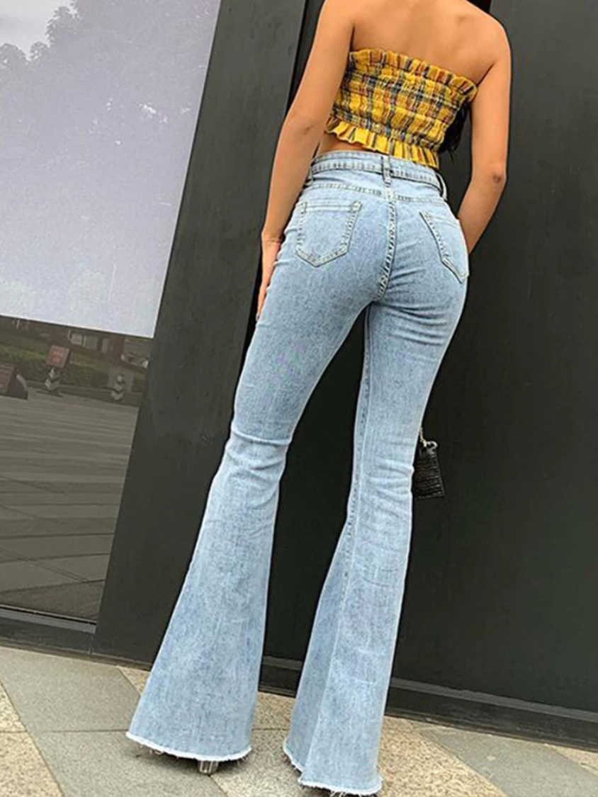 Snygga Byxor Dam Hög Midja Denimlook 100% Bomull-3
