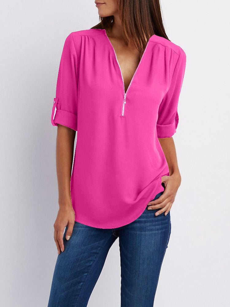 Dam Långärmad Blus Loose Fit Mjuk Tyg 18