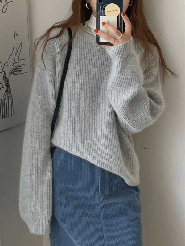 Kvinna Cirkulär Tröja Minimalistisk Mjuk Stickad-6