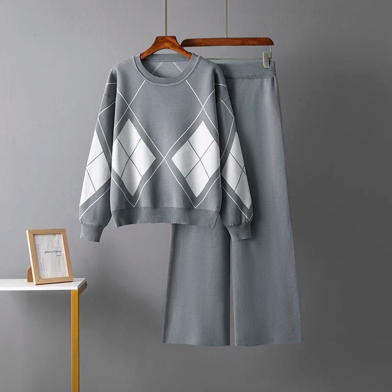 Kvinnors Tvådelad Tröja Geometriska Mönster Ullblandning-2