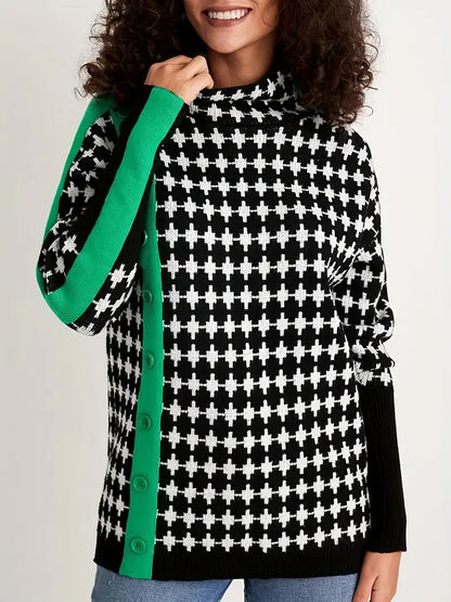 Dam Turtleneck Tröja Mönstrad 100% Bomull Avslappnad Passform 2