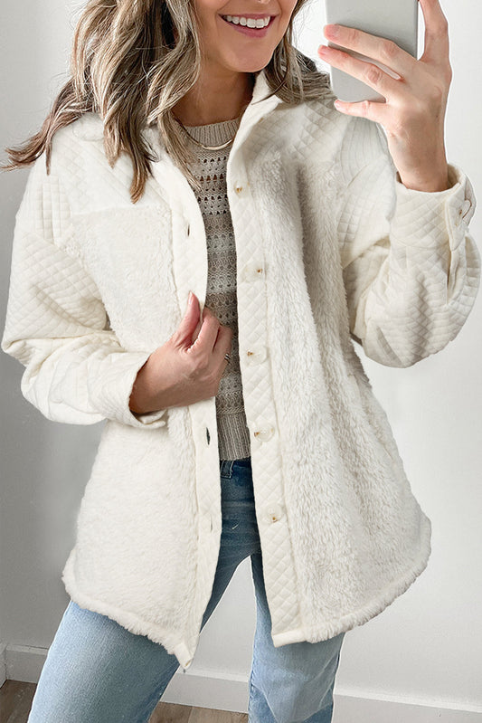 Kvinnors Quiltad Shacket Sherpa-Tyg med Knappdesign-1