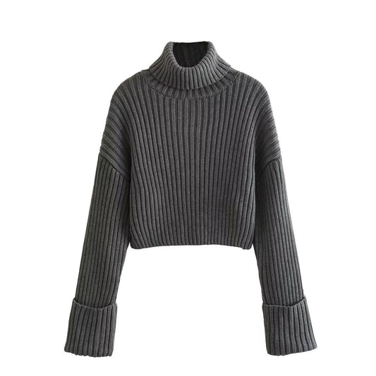 Dam Turtleneck Tröja Ribbad 100% Akryl Komfortabel Stil-1
