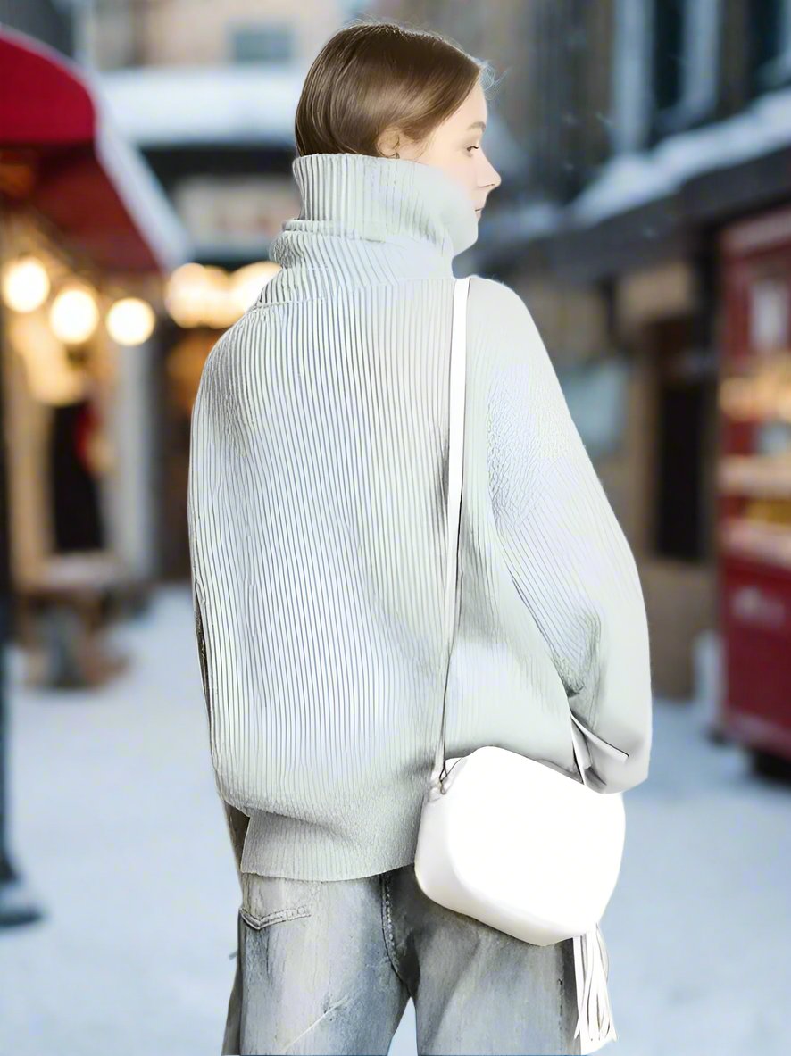 Dam Turtleneck Tröja Av Klassiskt Rep Avslappnad Passform-2