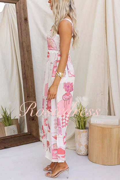 Maxiklänning Dam Tryckt Design med Sidoslits i Bomull och Polyester-6