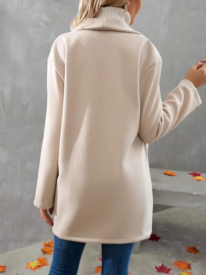 Dam Kappa med En Knapp och Fickor i Högkvalitativ Polyester-2