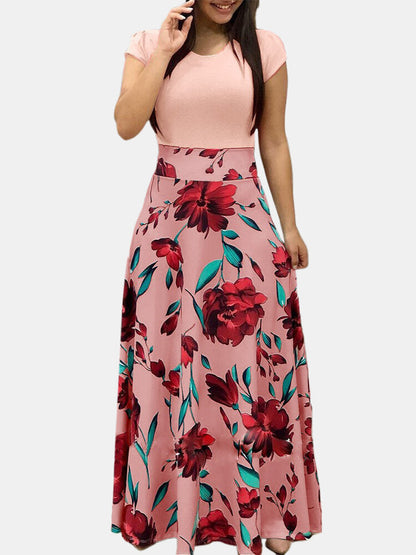 Maxiklänning Dam Blommönster O-hals Lång Polyester Sommar 3