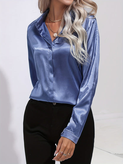 Kvinnors Satin Blus Elegant Höststil Mjuk Satinblandning-1