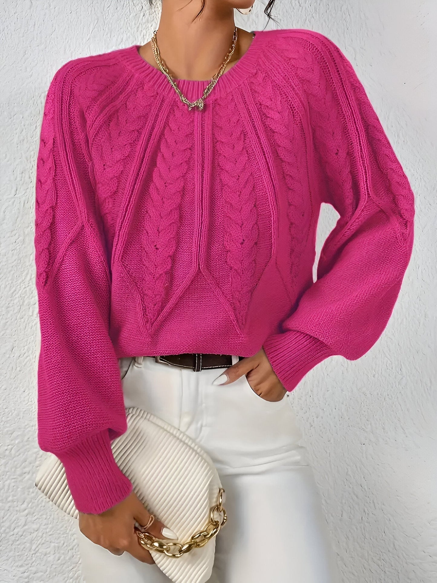 Variant image for Dam Stickad Tröja Kabelstickad Cirkulär Halsringning Akrylblandning-49