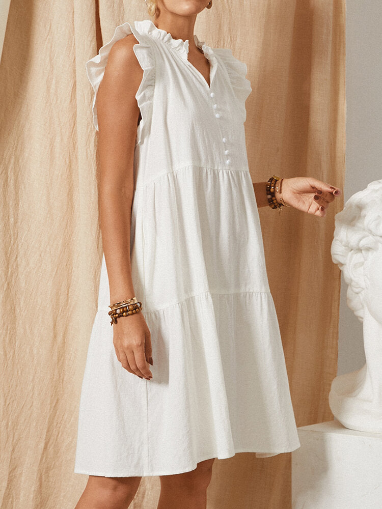 Fina Dam Klänningar Midi Ärmlös V-ringning 100% Bomull-2