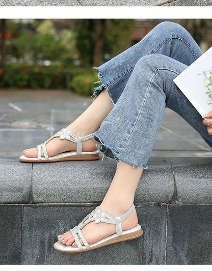 Damsandaler Platta i Syntetiskt Läder med Elastisk Ankelrem - Svart, Bekväm och Chic Design 4