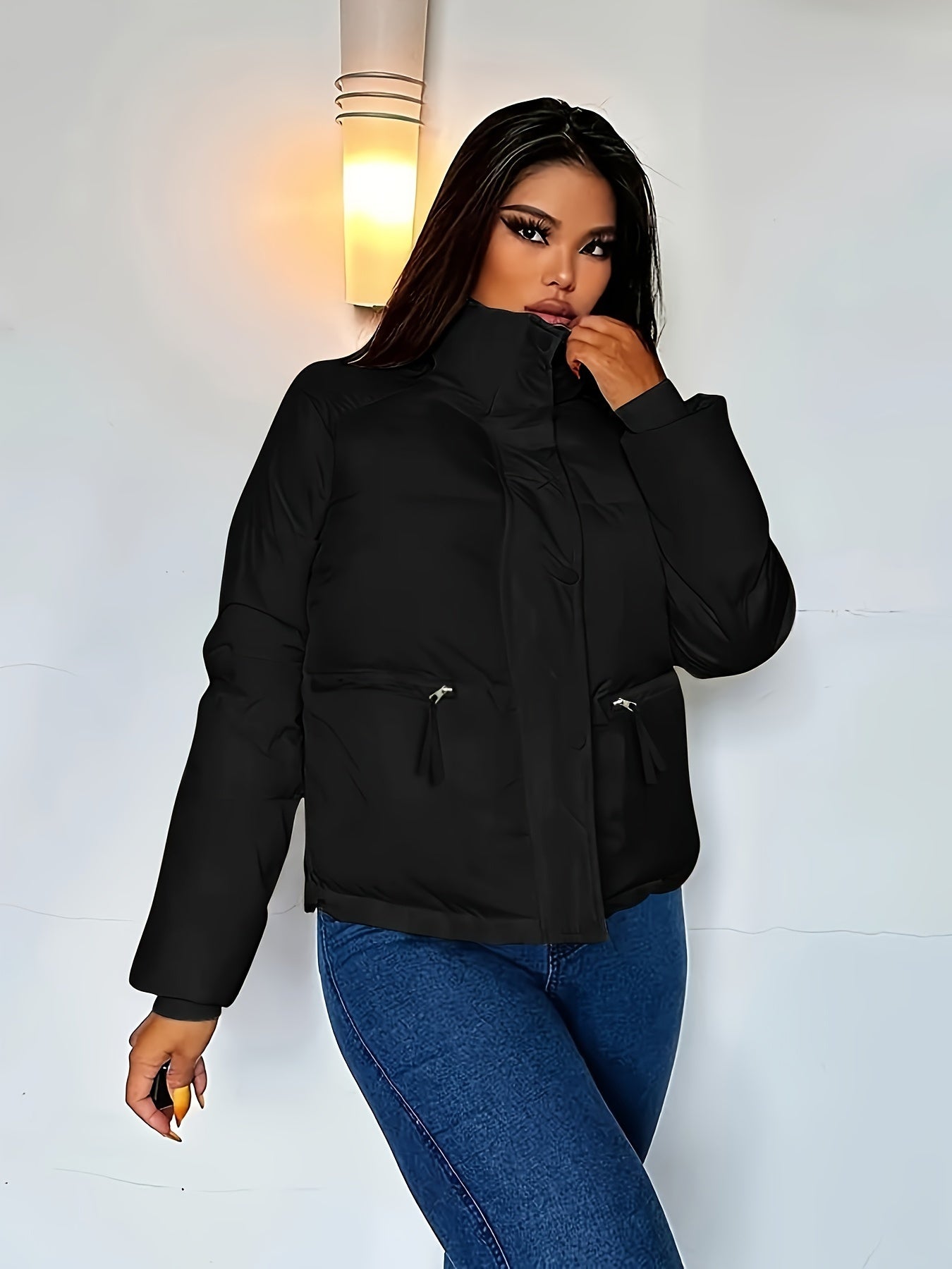 Dam Kort Vinterjacka Casual Polyester-4