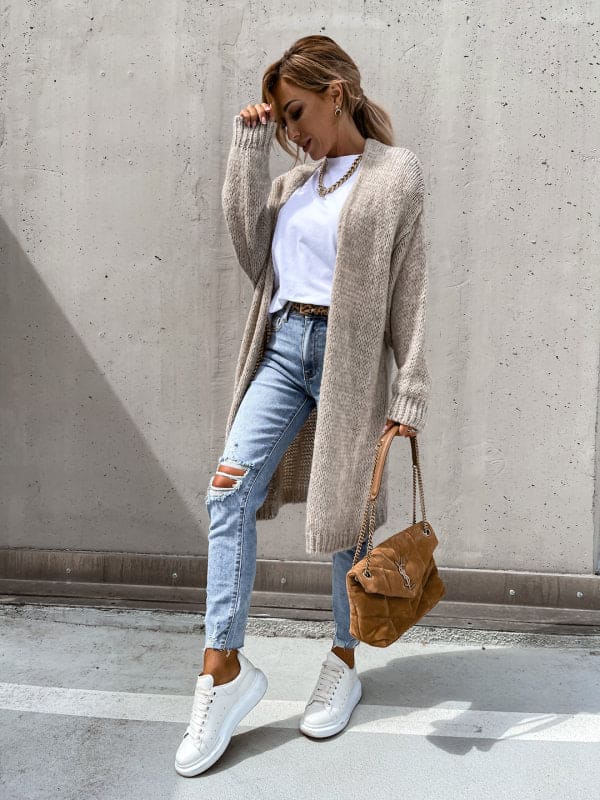 Beige Dam Kappa Överdimensionerad Stickad Mjuk Fiber-2