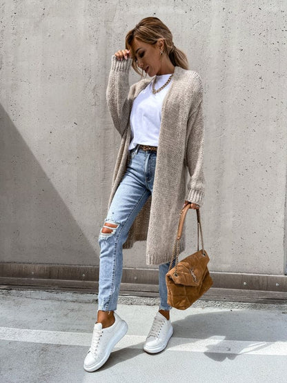 Beige Dam Kappa Överdimensionerad Stickad Mjuk Fiber-2