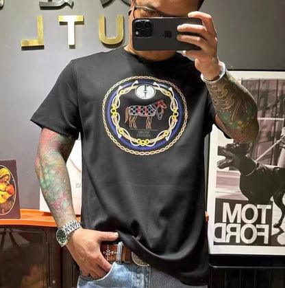 Herr T-shirt Djurmönster Standardstil Bomull 4