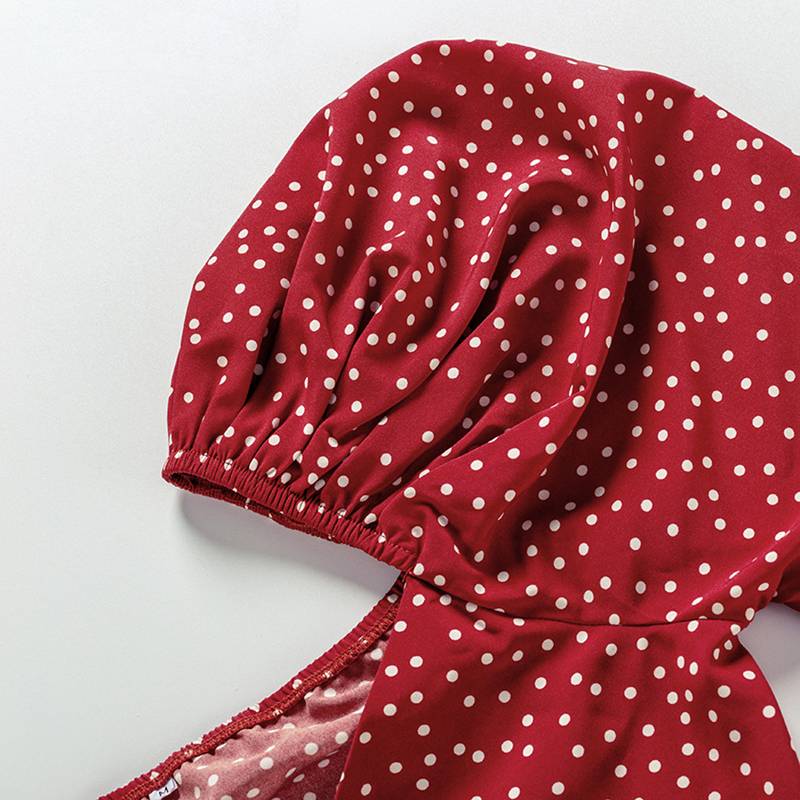 Dam Blus med Prickar och Puffärmar Polyester V-hals Långa Ärmar-2