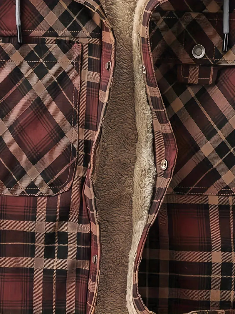 Herrkappa Utställd Karomönster Värmande Material med Huva 6