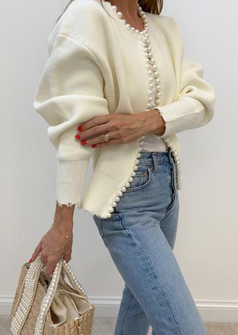 Damjacka med Pärlknappar Akryl och Bomull för Dam 3