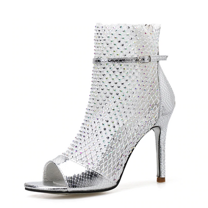 Dam Gladiator Peeptoe Stiletto Mesh Läderlook-4