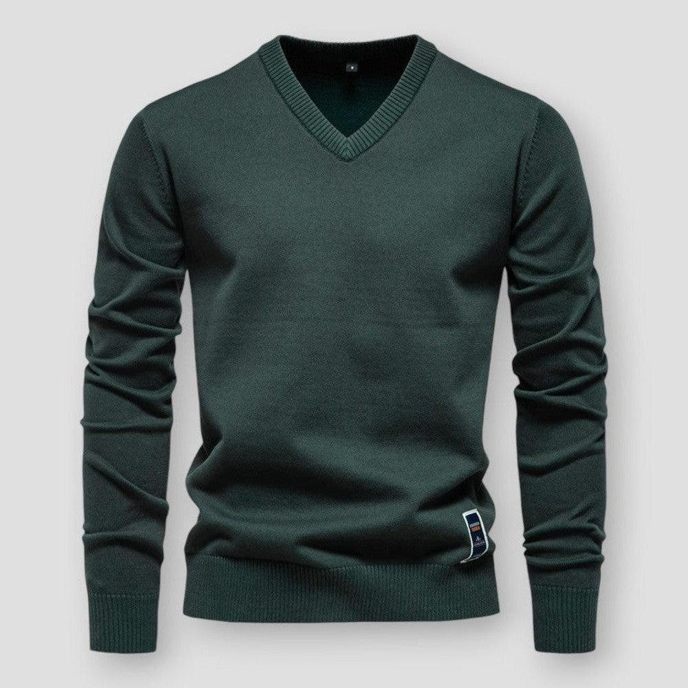 Herrpullover V-ringning Mjuk Ullmix Modern Passform-4
