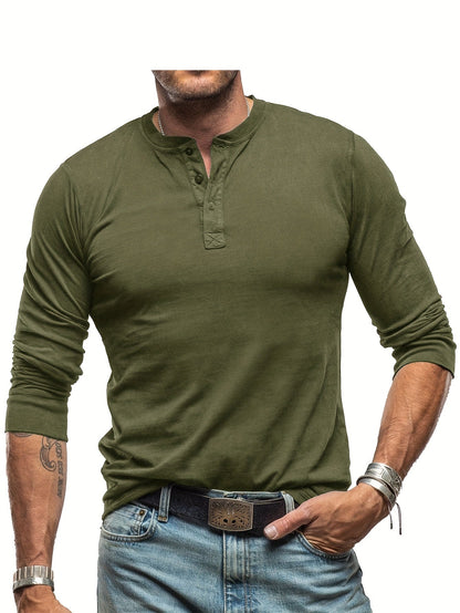Variant image for Herrskjorta Långärmad Henley Vintage Stil Elastiskt Tyg-11