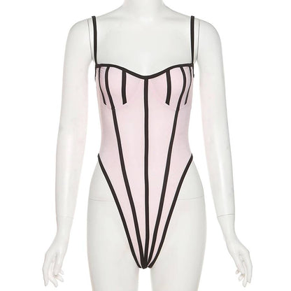 Dam Bodysuit Randig Ärmlös Spaghetti Band Polyester Spandex 3