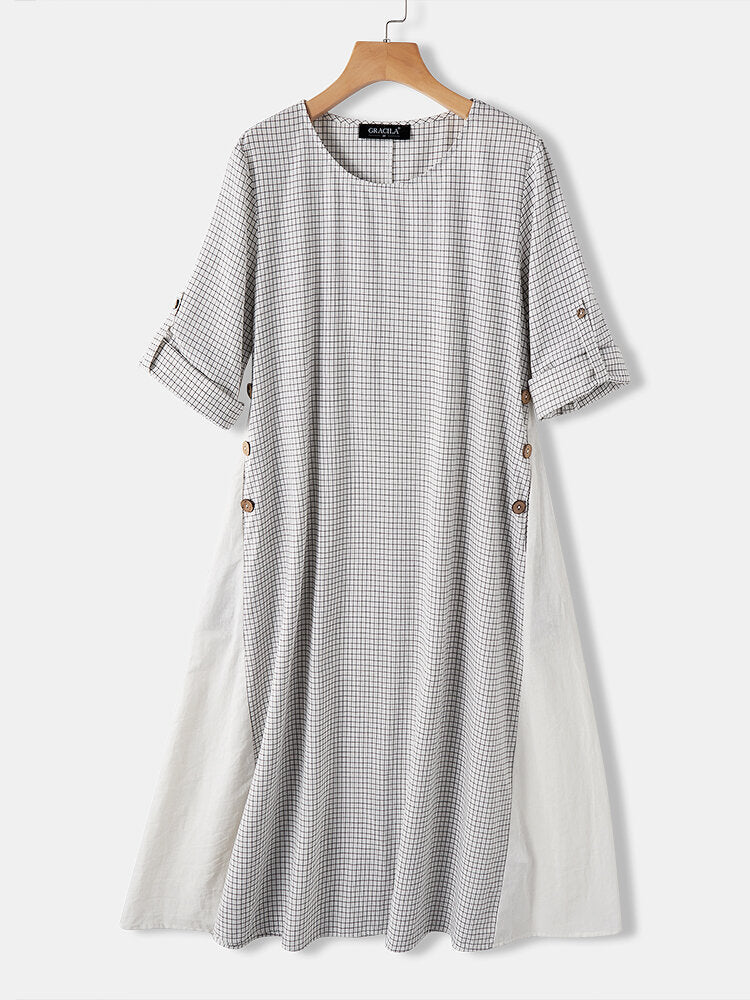 Damklänning Midi med Långärmar och Pusselmönster i Polyester – Bekväm och Elegant för Avslappnade Tillfällen 6